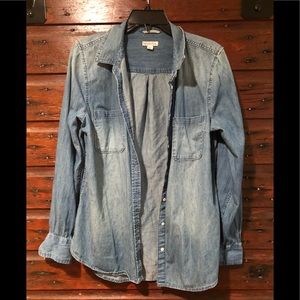 Denim button down shirt.